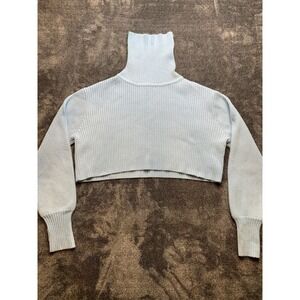 Yllw Light Blue Ribbed Turtleneck Cropped Sweater Long Sleeve Small - 246